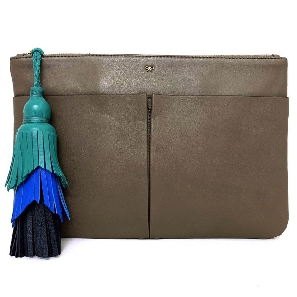 Anya Hindmarch Clutch Bag Leather Gray